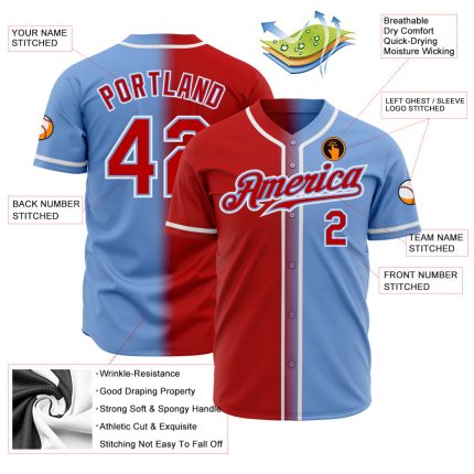 Custom Name & Number Light Blue Red-White Gradient Baseball Jersey - Personalized Authentic Team Gear Personalized Light