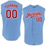 Personalized Light Blue Red White Baseball Jersey - Authentic Sleeveless Design Personalized Light Blue Red-White Authentic