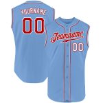 Custom Name and Number Authentic Sleeveless Baseball Jersey - Personalized Light Blue Red-White Team Jersey Personalized