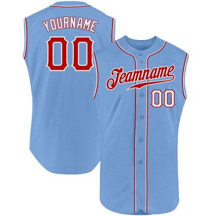 Custom Name and Number Authentic Sleeveless Baseball Jersey - Personalized Light Blue Red-White Team Jersey Personalized