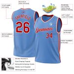 Personalized Light Blue Red White Basketball Jersey - Authentic Throwback Style Personalized Light Blue Red-White Authentic