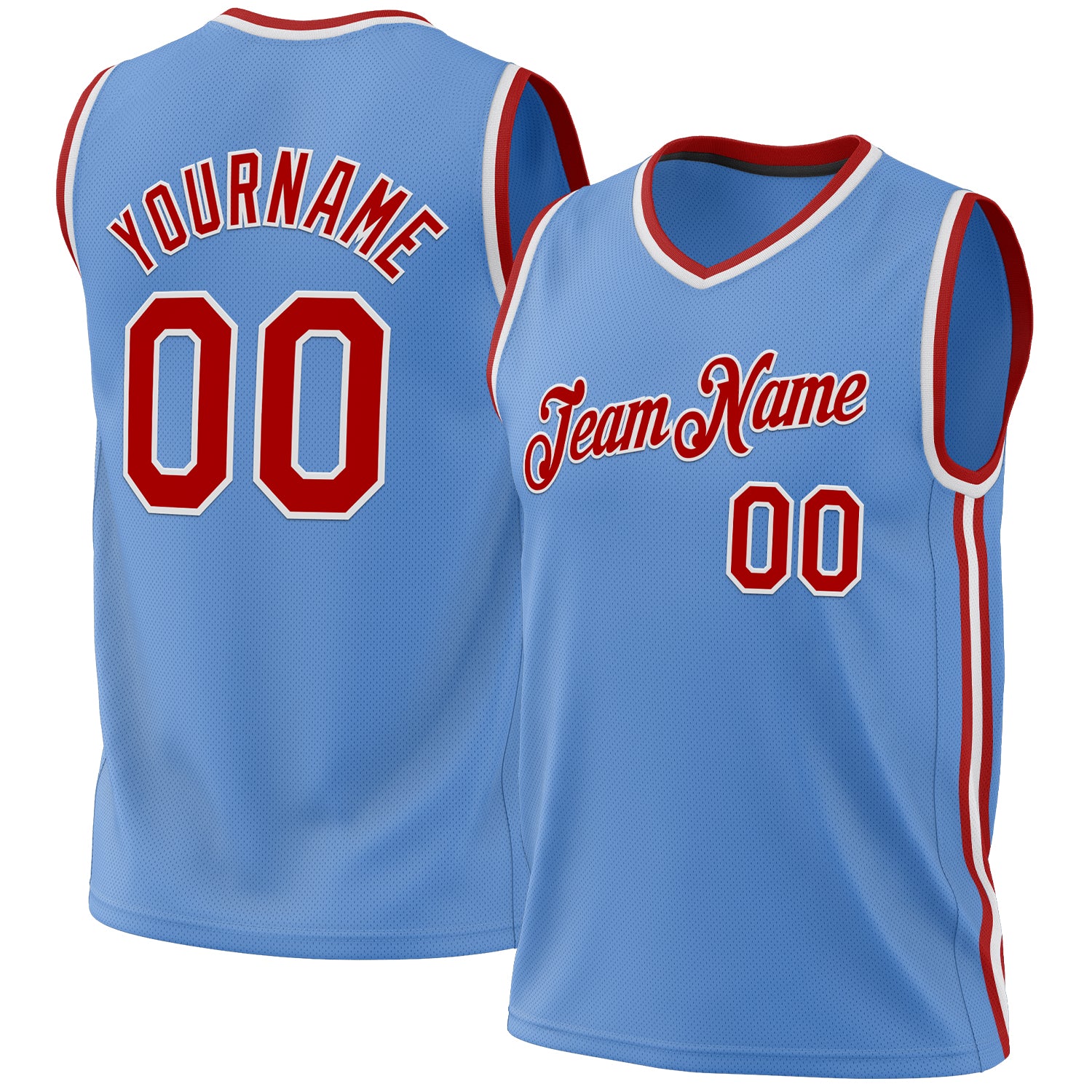 Personalized Light Blue Red White Basketball Jersey - Authentic Throwback Style Personalized Light Blue Red-White Authentic
