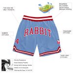 Custom Team Basketball Shorts with Name and Number - Authentic Light Blue Red-White Throwback Design Personalized Light Blue