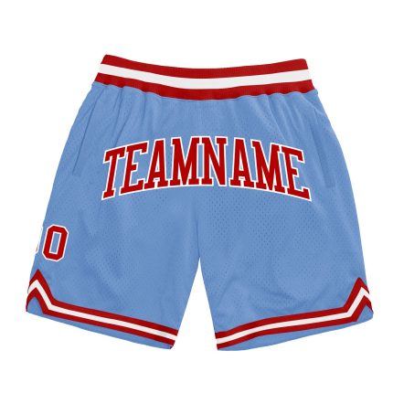Personalized Light Blue Red White Basketball Shorts - Authentic Throwback Style Personalized Light Blue Red-White Authentic