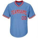 Custom Throwback Baseball Jersey Shirt - Personalized Light Blue Red-White Rib-Knit with Team Name and Number Personalized