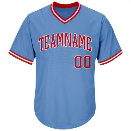 Custom Throwback Baseball Jersey Shirt - Personalized Light Blue Red-White Rib-Knit with Team Name and Number Personalized