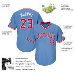 Custom Throwback Baseball Jersey Shirt - Personalized Light Blue Red-White Rib-Knit with Team Name and Number Personalized