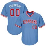 Custom Throwback Baseball Jersey Shirt - Personalized Light Blue Red-White Rib-Knit with Team Name and Number Personalized