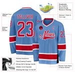 Custom Name and Number Light Blue Red-White Hockey Jersey - Personalized Team Jersey Personalized Light Blue Red-White Hockey