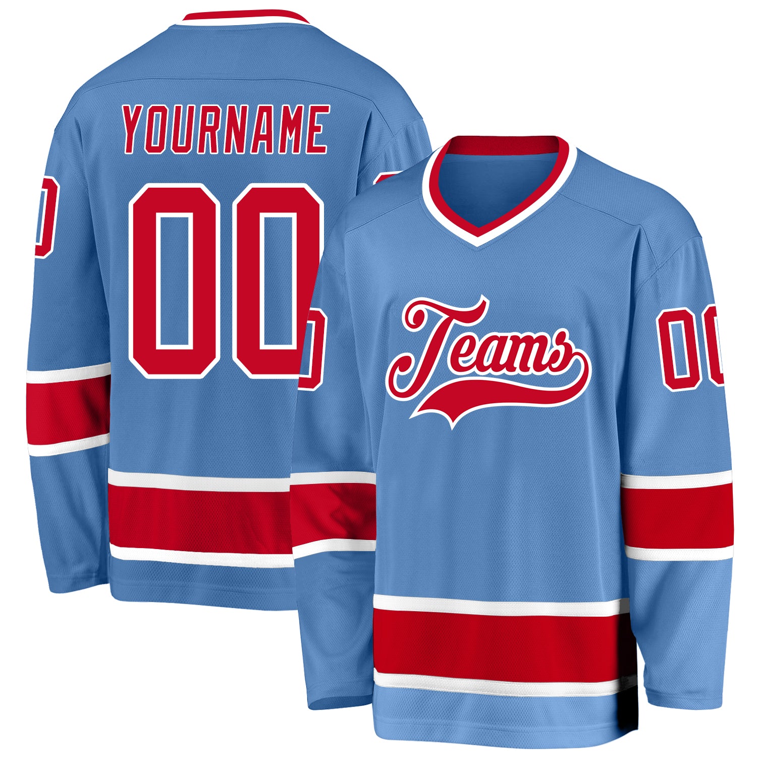 Custom Name and Number Light Blue Red-White Hockey Jersey - Personalized Team Jersey Personalized Light Blue Red-White Hockey