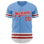 Custom Personalized Authentic Baseball Jersey with Light Blue Red-White Line - Team Name and Number Personalized Light Blue