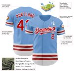 Custom Personalized Authentic Baseball Jersey with Light Blue Red-White Line - Team Name and Number Personalized Light Blue