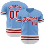 Custom Personalized Authentic Baseball Jersey with Light Blue Red-White Line - Team Name and Number Personalized Light Blue