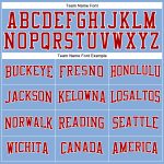 Custom Team Name Number Long Sleeve Performance T-Shirt - Personalized Light Blue Red White Design Personalized Light Blue