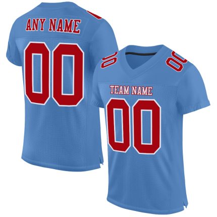 Custom Name and Number Authentic Football Jersey - Personalized Light Blue Red-White Mesh Team Apparel Personalized Light
