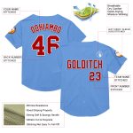 Personalized Light Blue Red White Mesh Authentic Baseball Jersey - Throwback Style Personalized Light Blue Red-White Mesh
