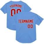 Personalized Light Blue Red White Mesh Authentic Baseball Jersey - Throwback Style Personalized Light Blue Red-White Mesh