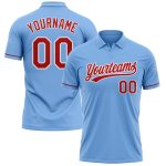 Custom Name and Number Light Blue Red-White Performance Golf Polo Shirt - Personalized Team Apparel Personalized Light Blue