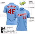 Custom Name and Number Light Blue Red-White Performance Golf Polo Shirt - Personalized Team Apparel Personalized Light Blue