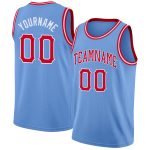 Custom Name and Number Basketball Jersey Light Blue Red White Round Neck Rib-Knit Design for Team Personalized Light Blue
