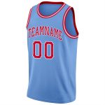 Custom Name and Number Basketball Jersey Light Blue Red White Round Neck Rib-Knit Design for Team Personalized Light Blue