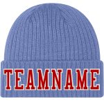 Personalized Custom Team Knit Hat with Light Blue Red-White Stitching - Cuffed with Name and Number Personalized Light Blue