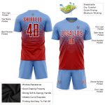 Custom Name and Number Soccer Jersey - Personalized Light Blue Red-White Sublimation Team Uniform Personalized Light Blue
