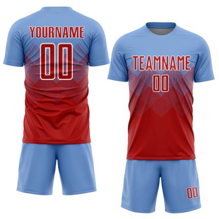 Custom Name and Number Soccer Jersey - Personalized Light Blue Red-White Sublimation Team Uniform Personalized Light Blue