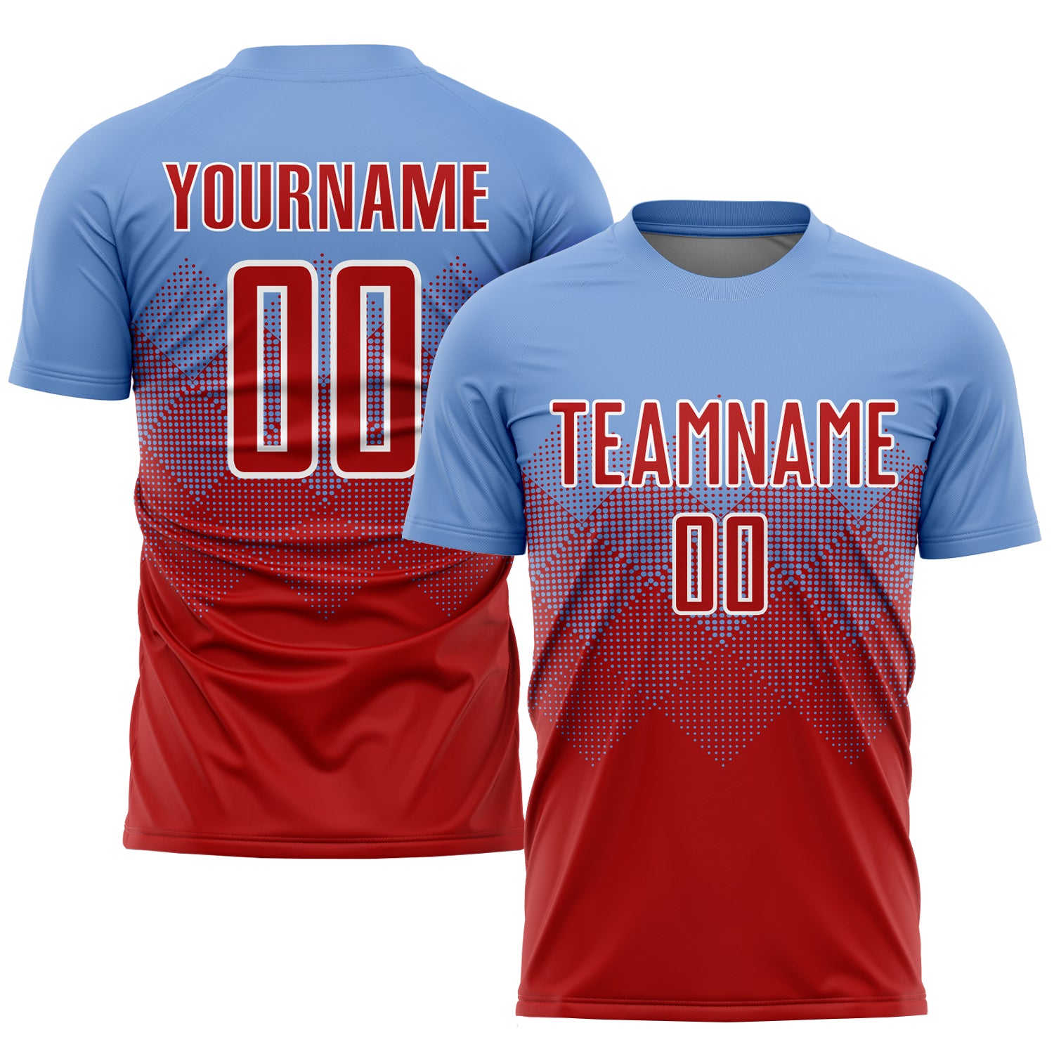 Custom Name and Number Soccer Jersey - Personalized Light Blue Red-White Sublimation Team Uniform Personalized Light Blue
