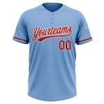 Personalized Light Blue Red White Softball Jersey Unisex Two-Button Design Personalized Light Blue Red-White Two-Button Unisex