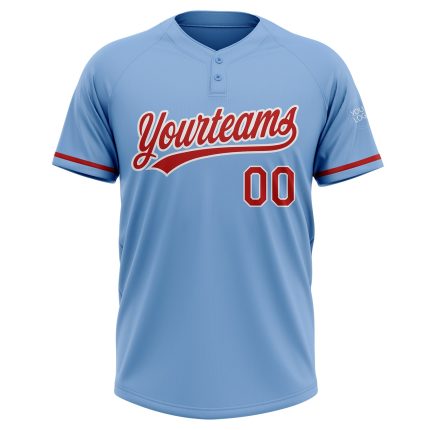 Personalized Light Blue Red White Softball Jersey Unisex Two-Button Design Personalized Light Blue Red-White Two-Button Unisex
