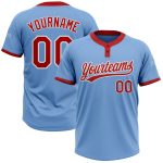 Custom Name & Number Unisex Softball Jersey - Light Blue Red-White Two-Button Design Personalized Light Blue Red-White Two-Button