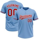 Personalized Light Blue Red White Softball Jersey Unisex Two-Button Design Personalized Light Blue Red-White Two-Button Unisex