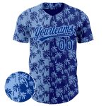 Custom Name and Number Light Blue 3D Tropical Hawaii Palm Trees Baseball Jersey - Personalized Authentic Team Apparel Personalized