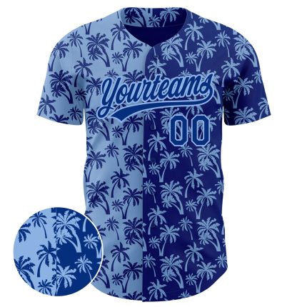 Custom Name and Number Light Blue 3D Tropical Hawaii Palm Trees Baseball Jersey - Personalized Authentic Team Apparel Personalized