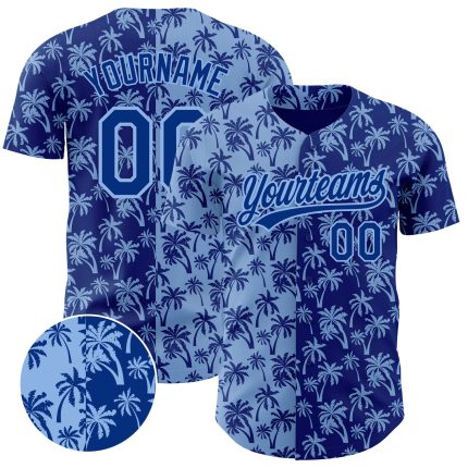 Custom Name and Number Light Blue 3D Tropical Hawaii Palm Trees Baseball Jersey - Personalized Authentic Team Apparel Personalized