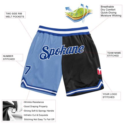 Custom Name Number Light Blue Black Fashion Basketball Shorts Authentic Throwback Team Apparel Personalized Light Blue Royal-Black