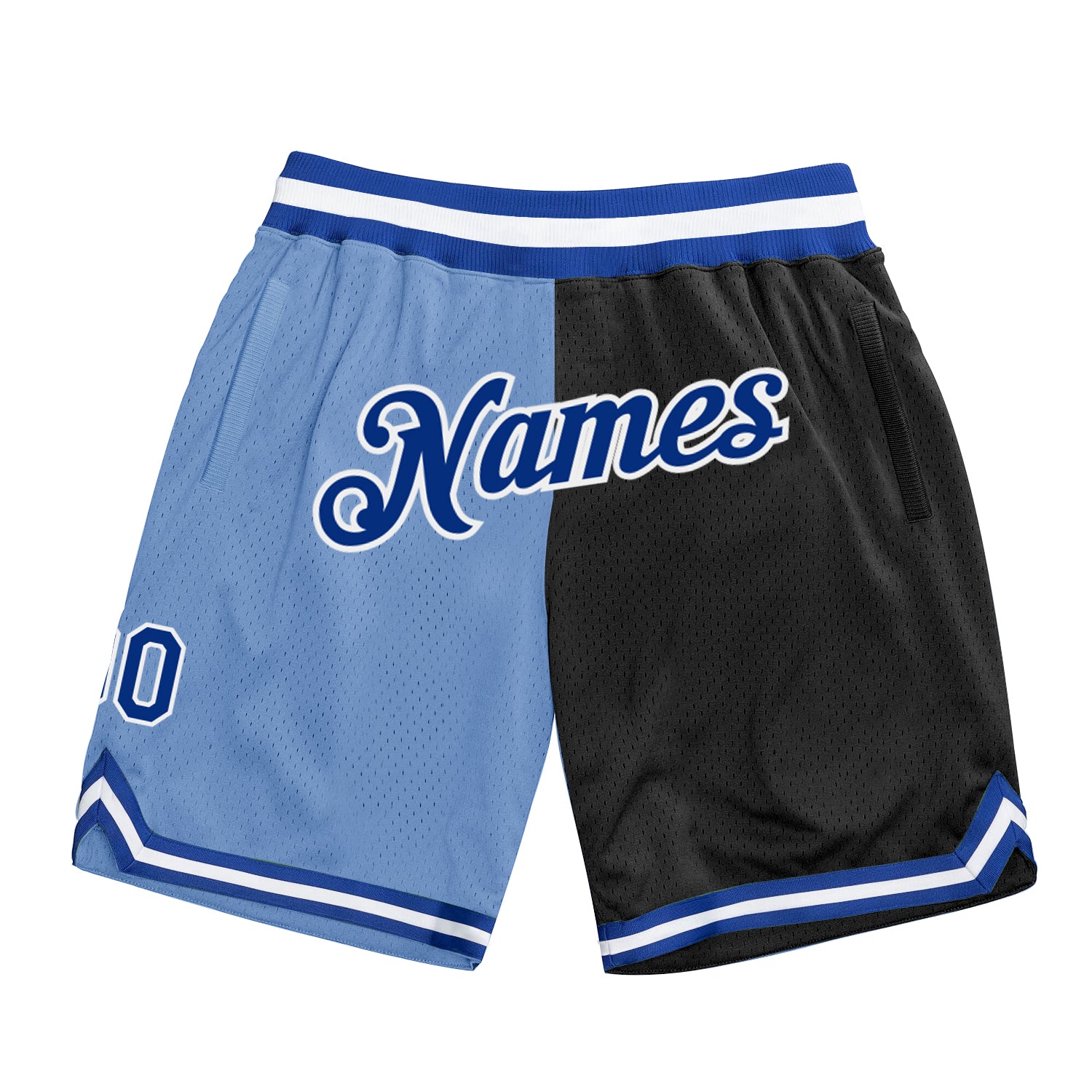 Custom Name Number Light Blue Black Fashion Basketball Shorts Authentic Throwback Team Apparel Personalized Light Blue Royal-Black