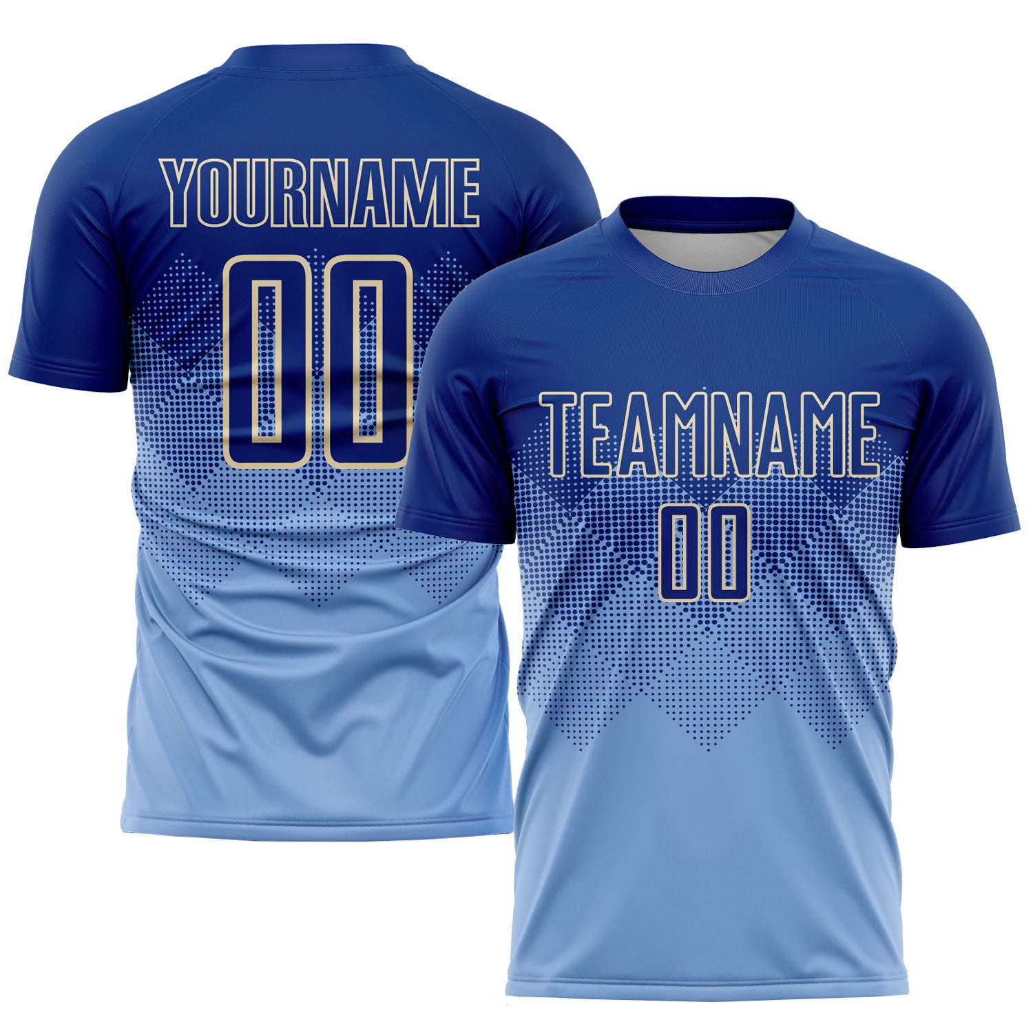 Custom Light Blue Soccer Jersey with Sublimation, Personalized Name and Number - Team Uniform Personalized Light Blue Royal-Cream