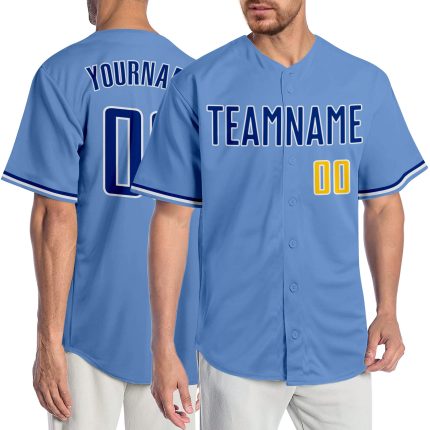 Custom Name and Number Authentic Baseball Jersey - Light Blue Royal Gold Team Jersey Personalized Light Blue Royal-Gold Authentic