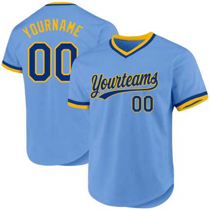 Custom Light Blue Royal-Gold Baseball Jersey - Personalized Team Name & Number, Authentic Throwback Design Personalized Light