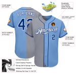 Custom Name Number Authentic Baseball Jersey - Personalized Light Blue Royal-Gray Split Design Personalized Light Blue Royal-Gray
