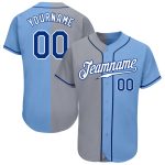 Custom Name Number Authentic Baseball Jersey - Personalized Light Blue Royal-Gray Split Design Personalized Light Blue Royal-Gray
