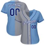 Custom Name Number Authentic Baseball Jersey - Personalized Light Blue Royal-Gray Split Design Personalized Light Blue Royal-Gray