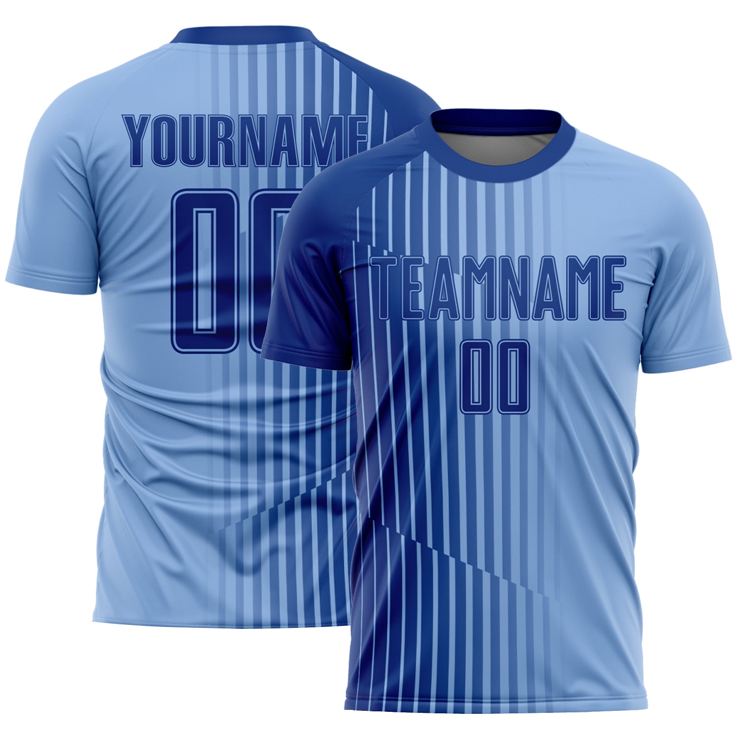 Custom Name and Number Soccer Jersey - Light Blue Royal Lines Personalized Sublimation Uniform Personalized Light Blue Royal