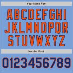 Custom Team Name Number Personalized Light Blue Varsity Letterman Bomber Jacket Royal-Orange Full-Snap Design Personalized