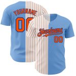 Custom Name and Number Light Blue and Royal-Orange Pinstripe Baseball Jersey - Personalized Authentic Split Fashion Jersey