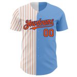 Custom Name and Number Light Blue and Royal-Orange Pinstripe Baseball Jersey - Personalized Authentic Split Fashion Jersey