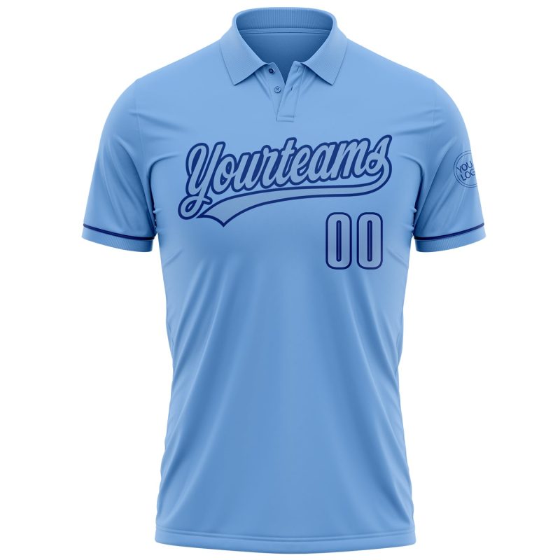 Custom Name Number Personalized Light Blue Golf Polo Shirt - Royal Performance Vapor Style Personalized Light Blue Royal