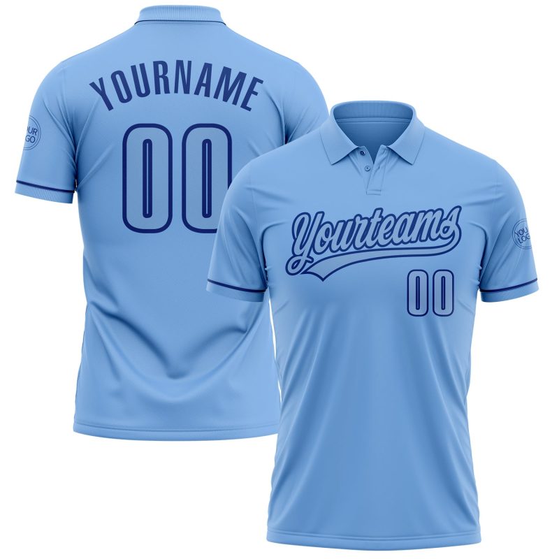 Custom Name Number Personalized Light Blue Golf Polo Shirt - Royal Performance Vapor Style Personalized Light Blue Royal